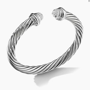 David Yurman 7mm Cable Bracelet with Pave Diamond End Caps